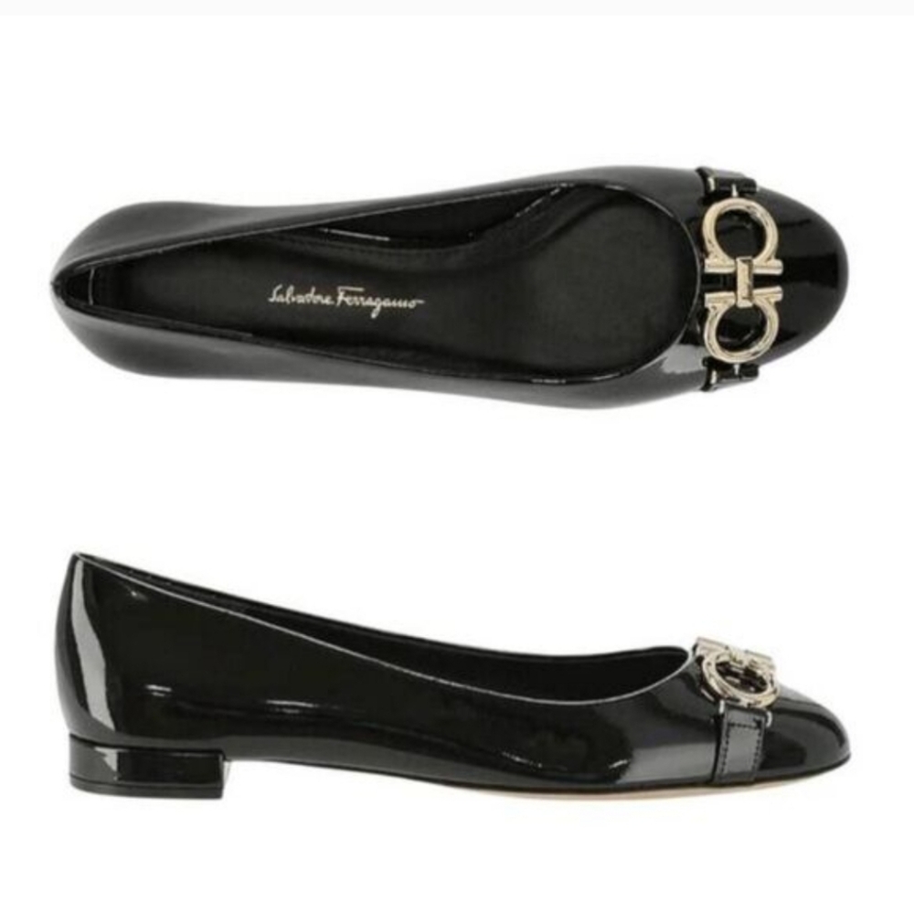 Salvatore Ferragamo Garda Gancini Patent Leather Heels Ballet Flats
